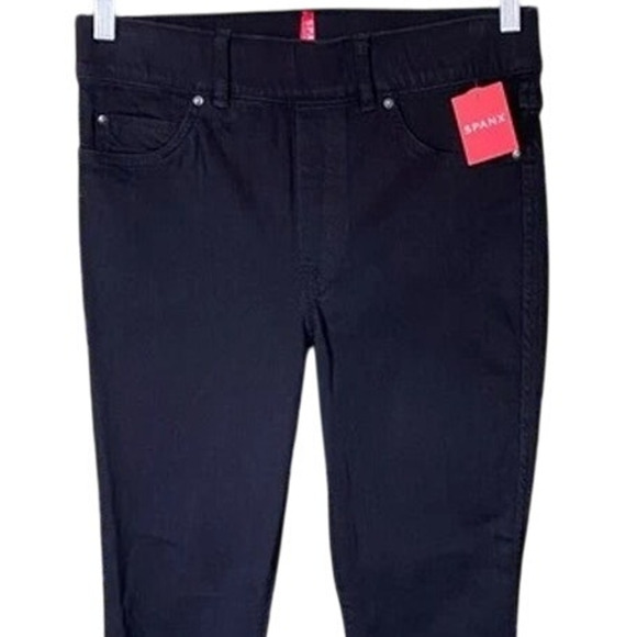 NWT Spanx High Rise Ankle Crop Skinny Pull On Jeans Back Pockets XL Clean Black - Picture 3 of 14